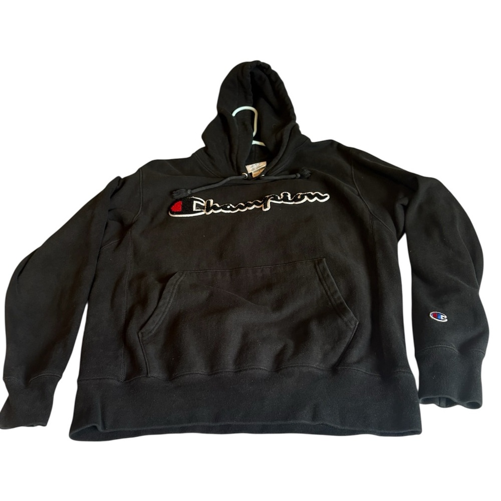Vintage 90s Champion Black Reverse Weave Warm Up Hoodie Excellent Quality